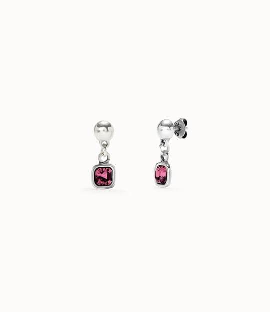 Sterling silver-plated earrings with pink hanging crystal