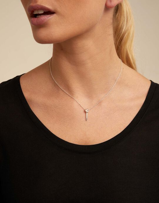 Short  chain pendant necklace  with nail, Silver, large