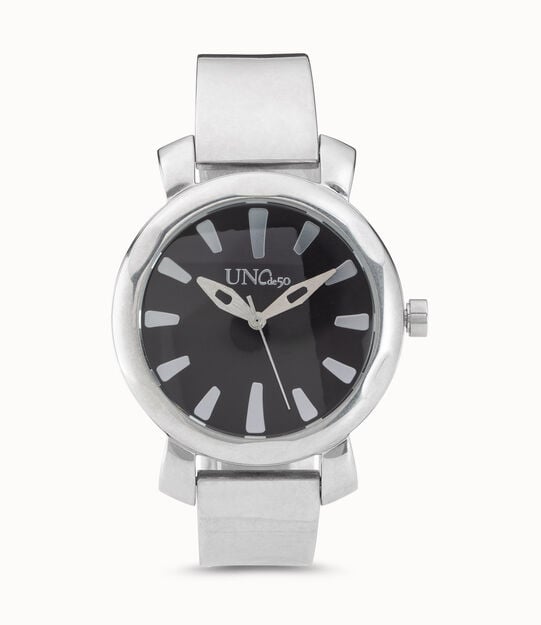 Silver plated watch with black dial
