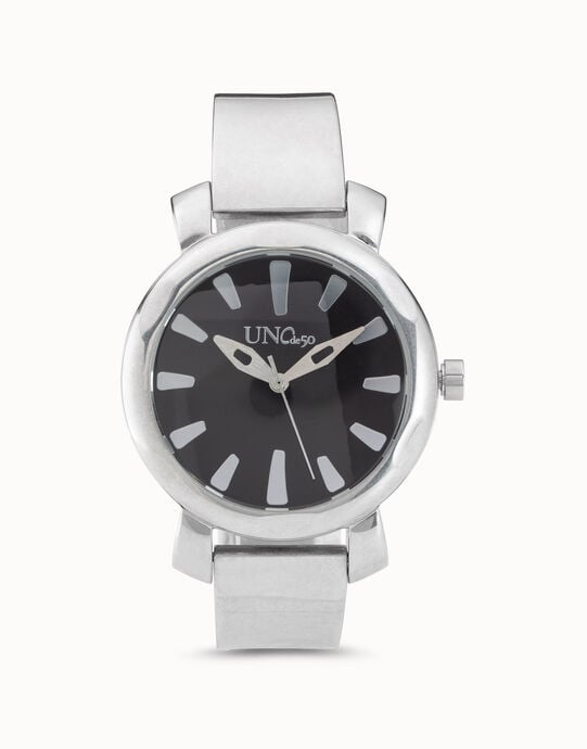 Reloj ba&ntilde;ado en plata con esfera negra