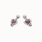 Drop earrings with a heart and pink crystal