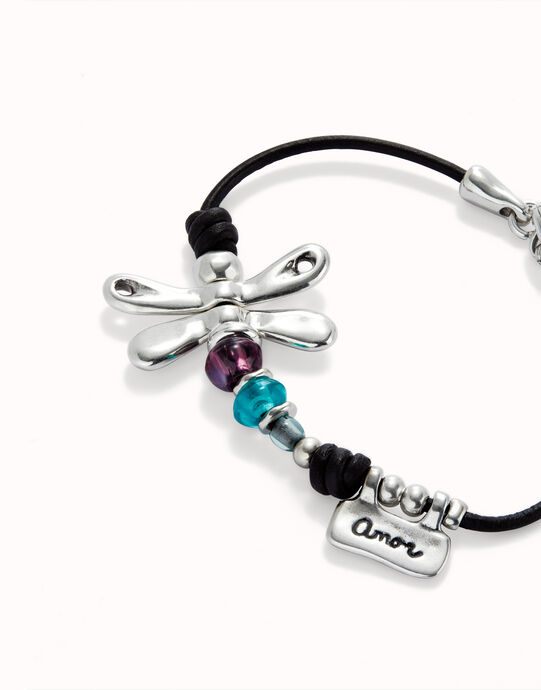Bracelet plaqu&eacute; argent avec libellule et cristaux