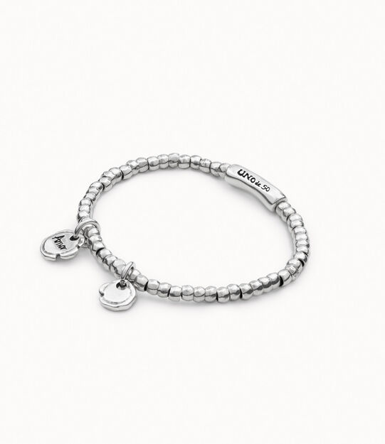 Beaded stretch bracelet with charms, Silver, large