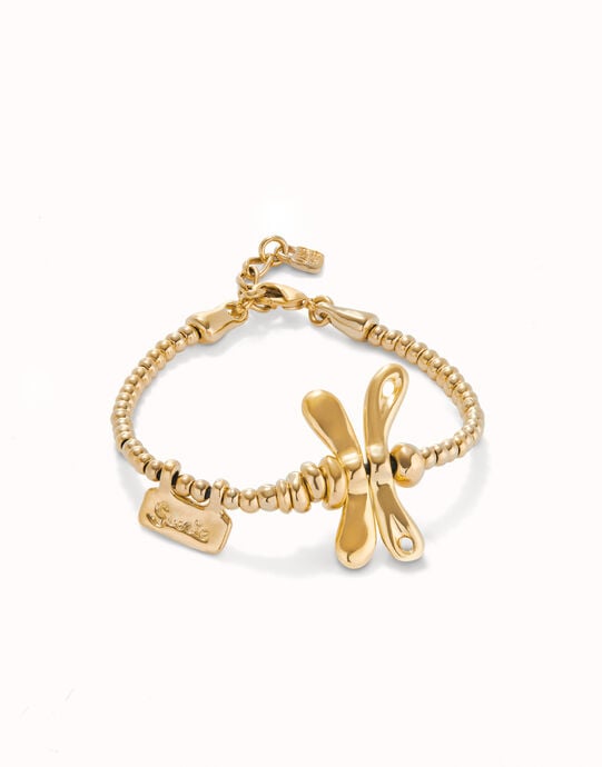 Pulsera elastica con lib&eacute;lula ba&ntilde;ada en oro de 18k