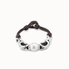Pulsera de cuero marr&oacute;n con perla central