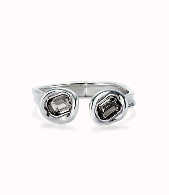 Bangle bracelet with two grey crystals