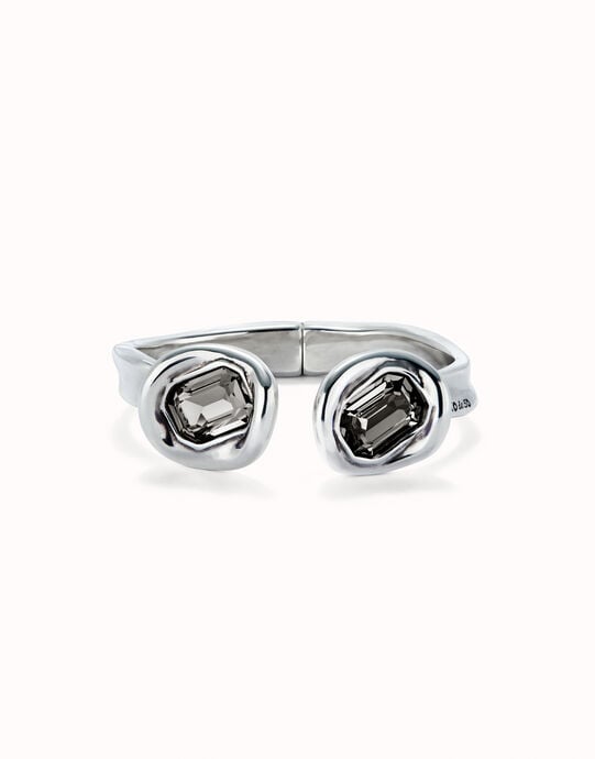 Bangle bracelet with two grey crystals