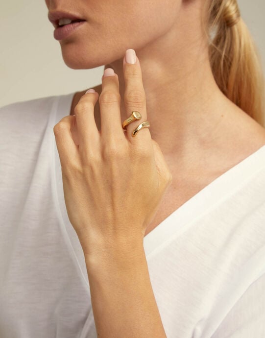 Ring with three organic shapes, Golden, large