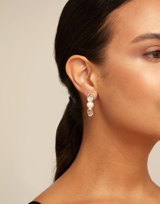 Drop earrings with a central pearl, Silver, large