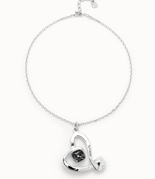 Midsize sterling silver-plated pendant and heart with black crystal