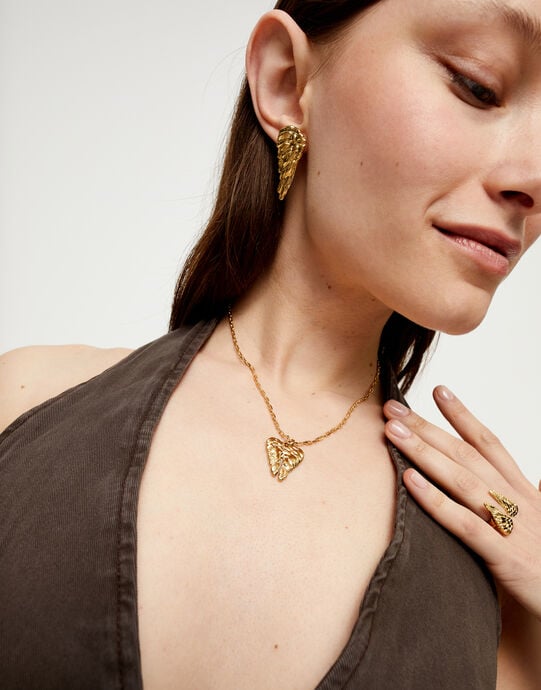 Short necklace with wing detail, Golden, large