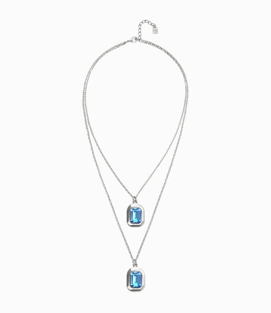 Collar doble ba&ntilde;ado en plata de ley con dos cristales facetados rectangulares