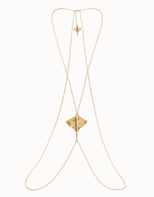 Collier en cha&icirc;ne pour corps plaqu&eacute;e or 18 carats et raie manta