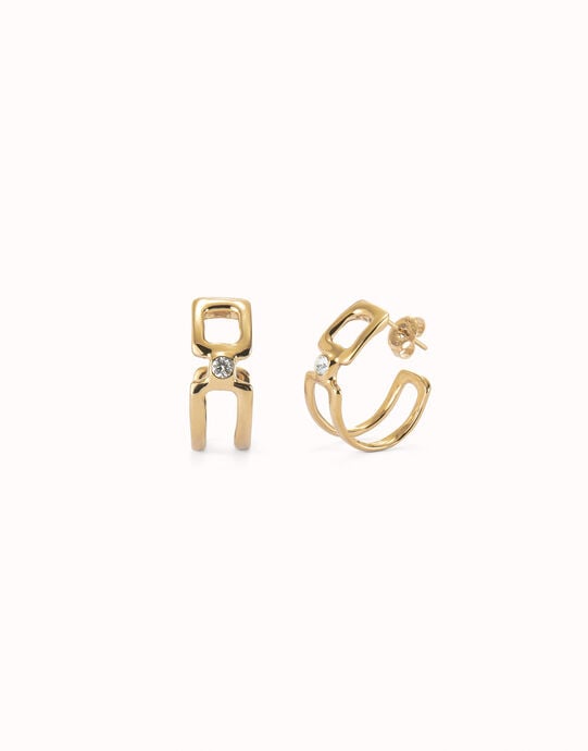Pendientes aro doble ba&ntilde;ados en oro 18k con topacio blanco