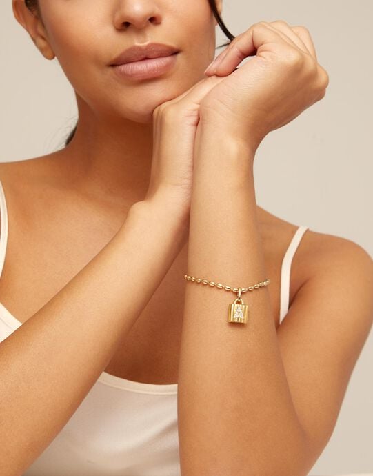 Oval link chain charm bracelet, Golden, large