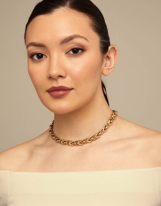 Rectangular links chain necklace, Golden, large