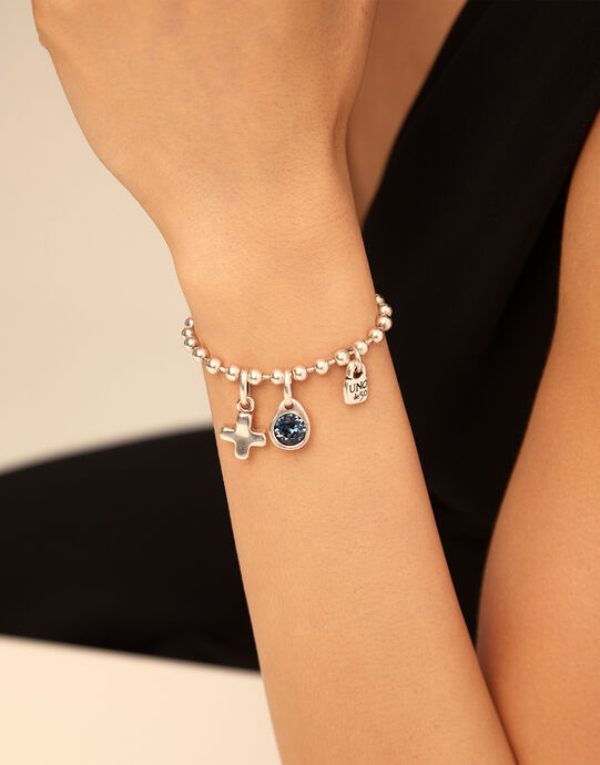 Circular charm with crystal, Silver, large