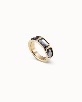 18K gold-plated ring with 3 dark gray crystals