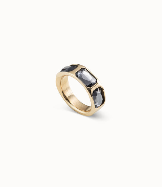 18K gold-plated ring with 3 dark gray crystals