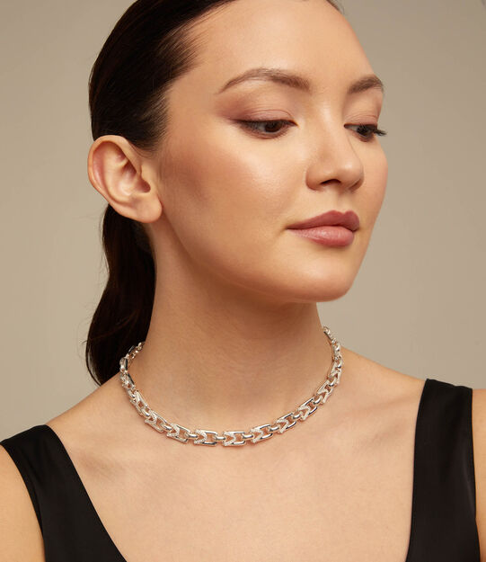 Rectangular links chain necklace, Silver, large