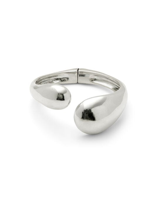 Pulsera r&iacute;gida ba&ntilde;ada en plata con dos gotas irregulares