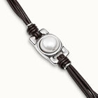 Brown leather bracelet with rectangular white bead
