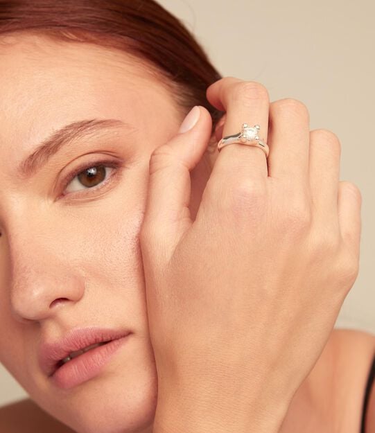 Ring with white cubic zirconia, Silver, large