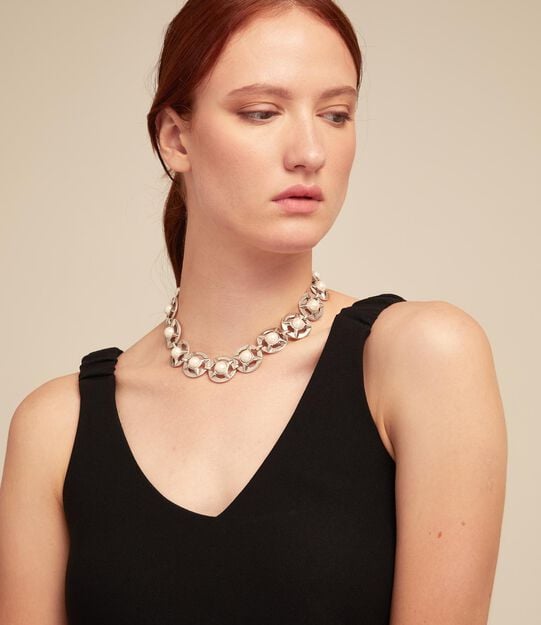 Short necklace with pearls, Silver, large