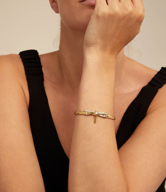 Dragonfly shaped cuff bracelet with topaz, Golden, large