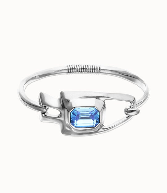 Pulsera semirr&iacute;gida ba&ntilde;ada en plata de ley con cristal facetado azul