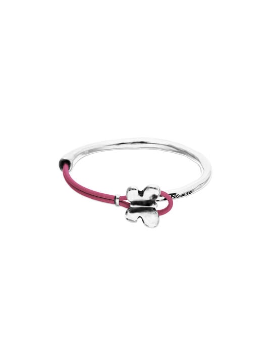 Pulsera combinada en cuero rosa y plata de ley con adorno de mariposa