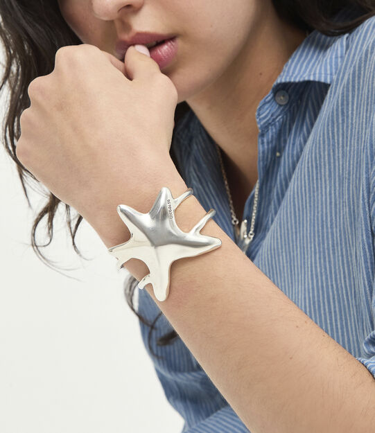 Doble bangle bracelet with starfish, Silver, large