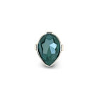 Drop-shaped ring with a green faceted crystal