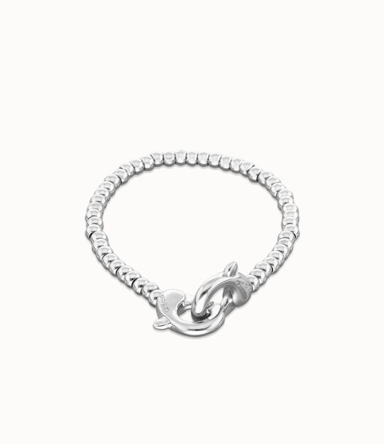 Pulsera de bolas pequeñas bañada en plata con mosquetón entrelazado