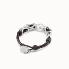 Pulsera de cuero marr&oacute;n con perla central