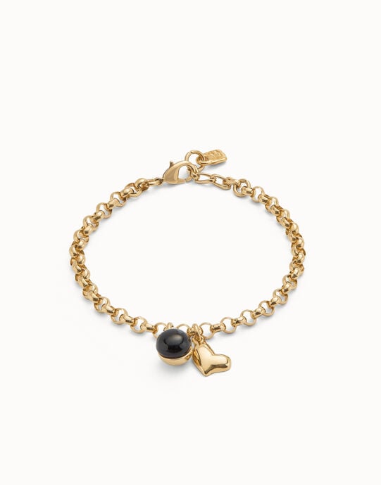 Link chain bracelet with heart charm and murano glass
