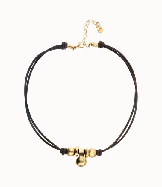 Short leather necklace with three spheres