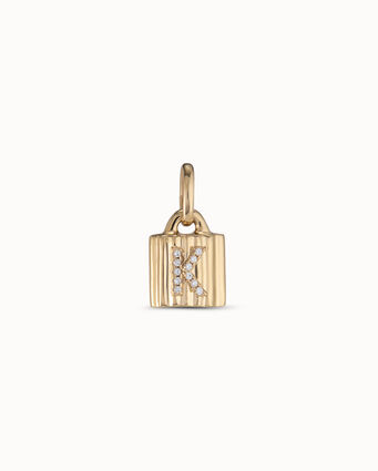 18K gold-plated padlock charm with topaz letter K