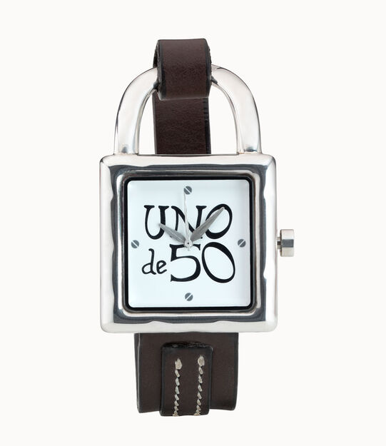 Sterling silver-plated leather and metal watch for women