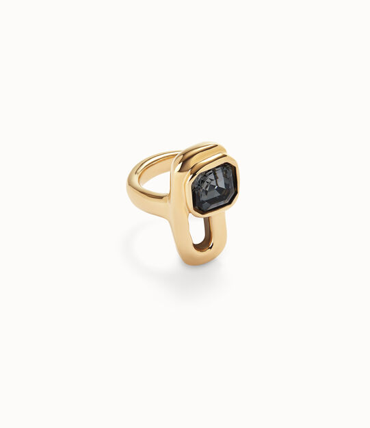 Anillo bañado en oro de 18k con cristal negro