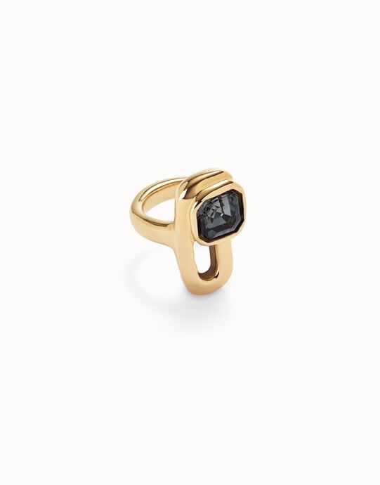 Anillo ba&ntilde;ado en oro de 18k con cristal negro