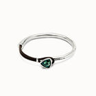 Bangle bracelet with leather and green crystal