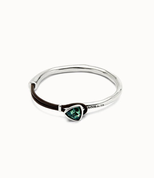 Sterling silver-plated bangle bracelet with leather
