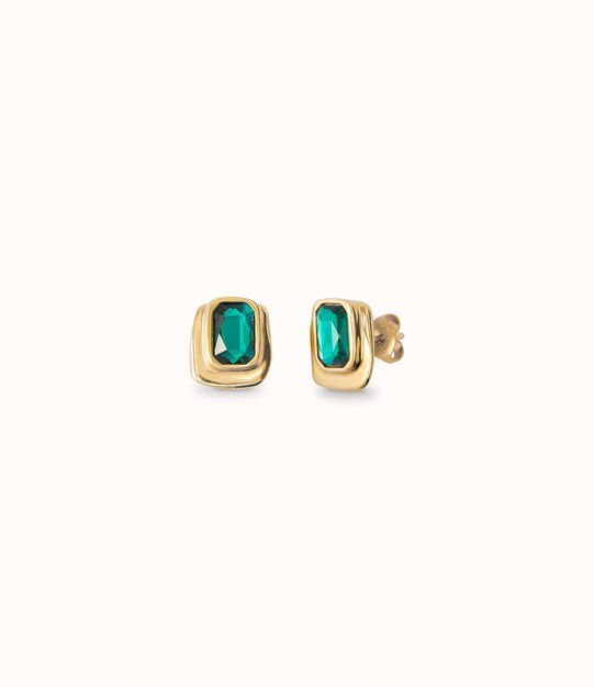 Rectangular sterling silver-plated earrings with green crystal