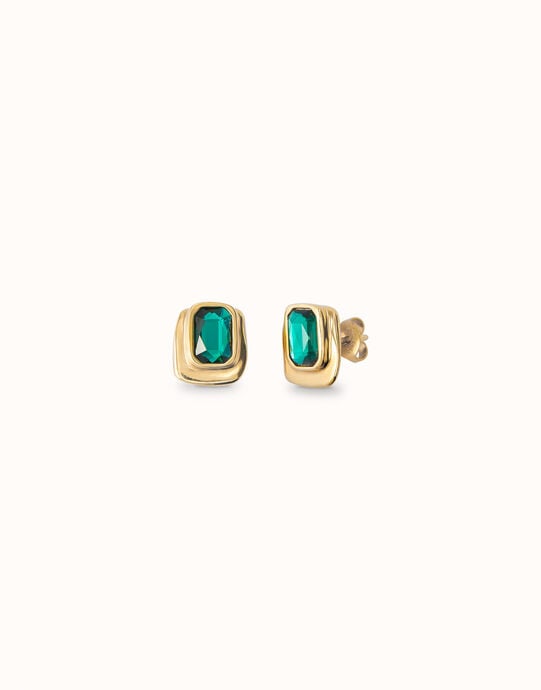 Pendientes ba&ntilde;ado en oro y cristal verde para mujer