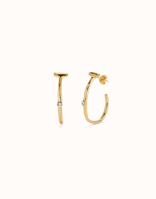 Pendientes aro ba&ntilde;ado en oro 18k con topacio blanco