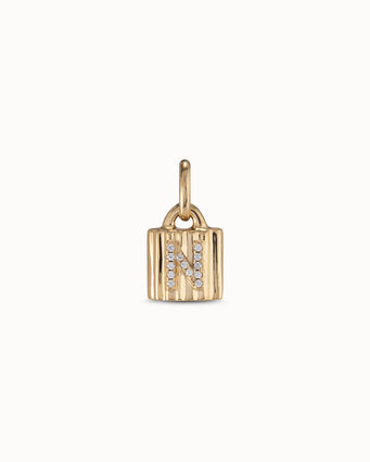 18K gold-plated padlock charm with topaz letter N