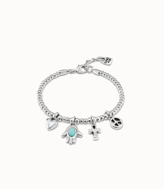 Pulsera bañada en plata de ley con cadena de bolas y  charms