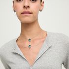 Double necklace with two drop-shaped pendants featuring blue faceted crystals