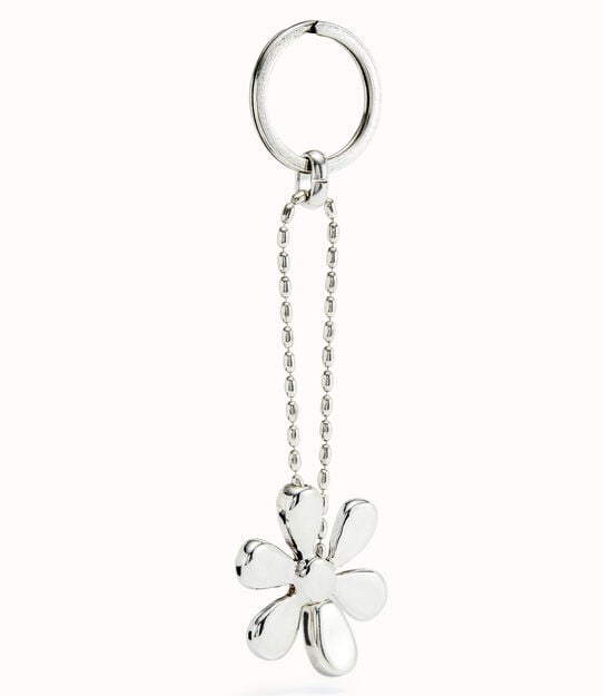 Sterling silver-plated flower key-ring, Silver, large